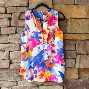 Tyler Boe Sleeveless Silk Floral Print V Neck Blouse Tunic Top Women Size 2